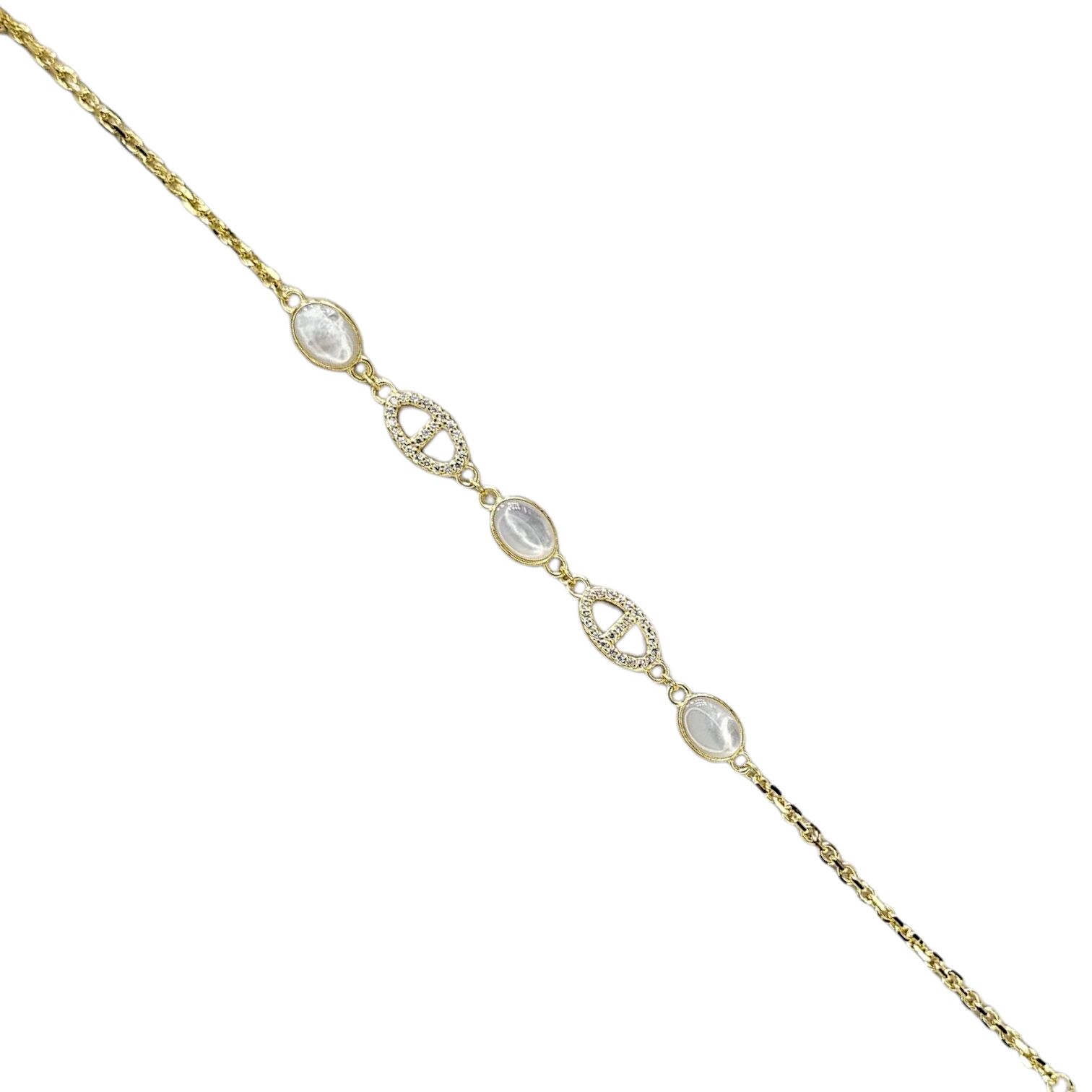 Sedef ve Zirkon Taşlı 14K Altın Kaplama Gümüş Bileklik