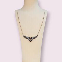 Kanat Model Siyah Zirkon Taş Rose Kaplama Gümüş Kolye