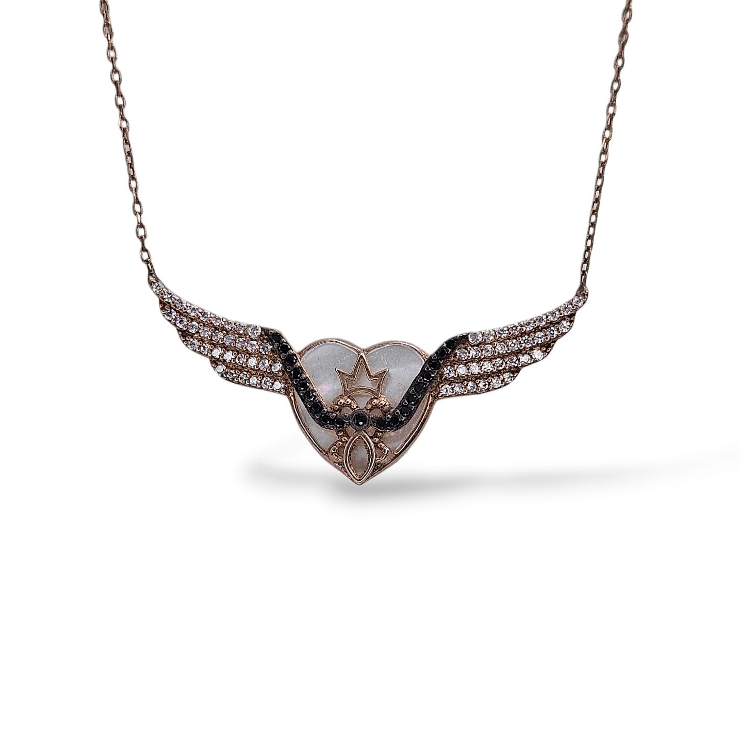 Kanat Model Kristal Zirkon Taşlı Rose Kaplama Gümüş Kolye