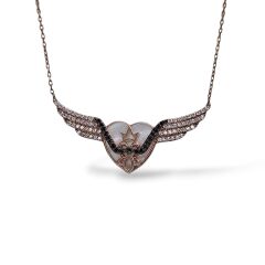 Kanat Model Kristal Zirkon Taşlı Rose Kaplama Gümüş Kolye