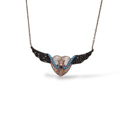 Kanat Model Siyah Zirkon Taş Orta Taş Sedef Rose Kaplama Gümüş Kolye