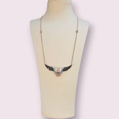 Kanat Model Siyah Zirkon Taş Orta Taş Sedef Rose Kaplama Gümüş Kolye