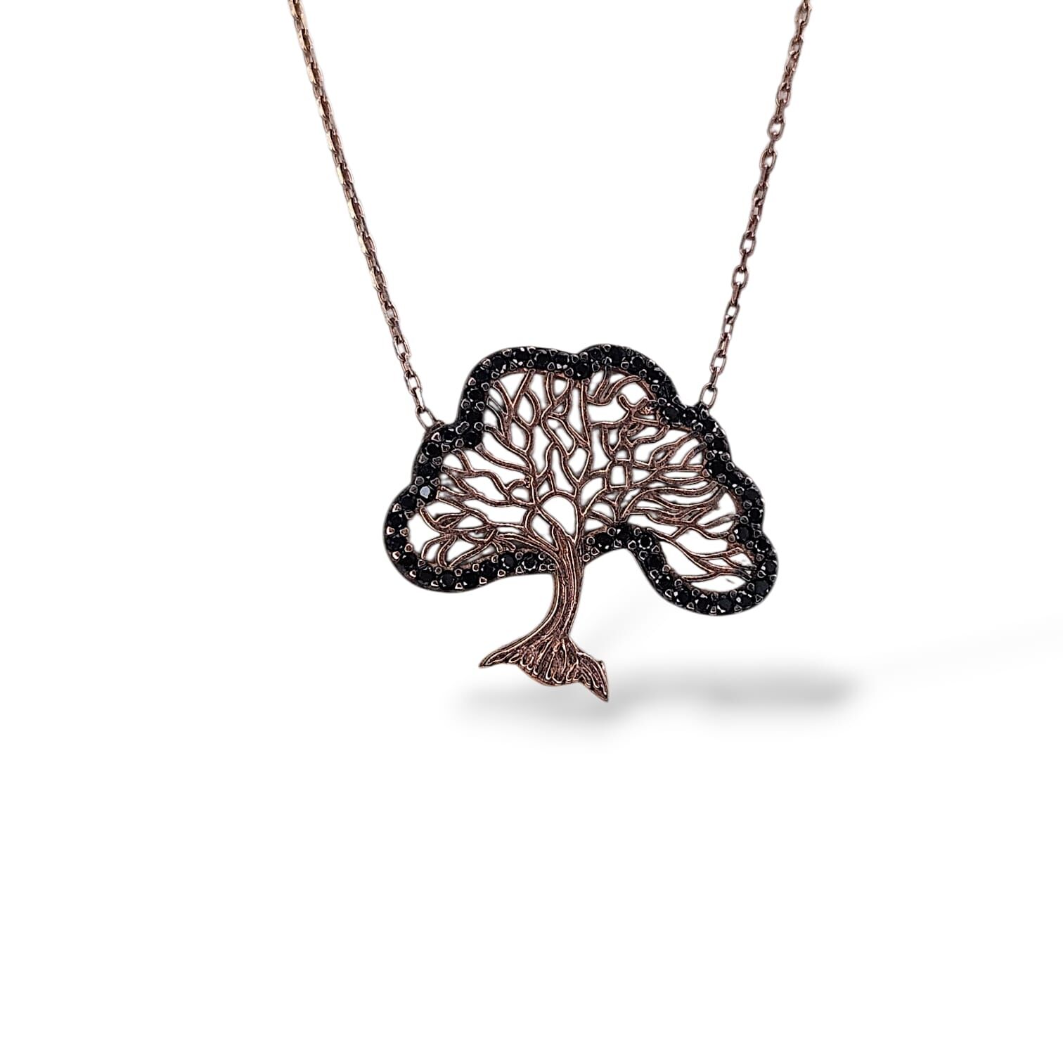 Hayat Ağacı Model Rose Kaplama Gümüş Kolye