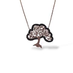 Hayat Ağacı Model Rose Kaplama Gümüş Kolye