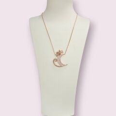 Kedi Figürlü Zirkon Taşlı Rose Kaplama Gümüş Kolye