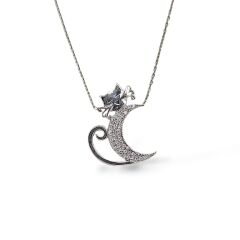 Kedi Figürlü Zirkon Taşlı Gümüş Kolye