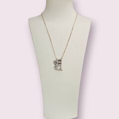 Papyonlu Kedi Figürlü Gümüş Kolye