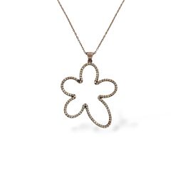 Büyük Boy Taşlı Çiçek Model Rose kaplama Gümüş Kolye