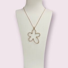 Büyük Boy Taşlı Çiçek Model Rose kaplama Gümüş Kolye