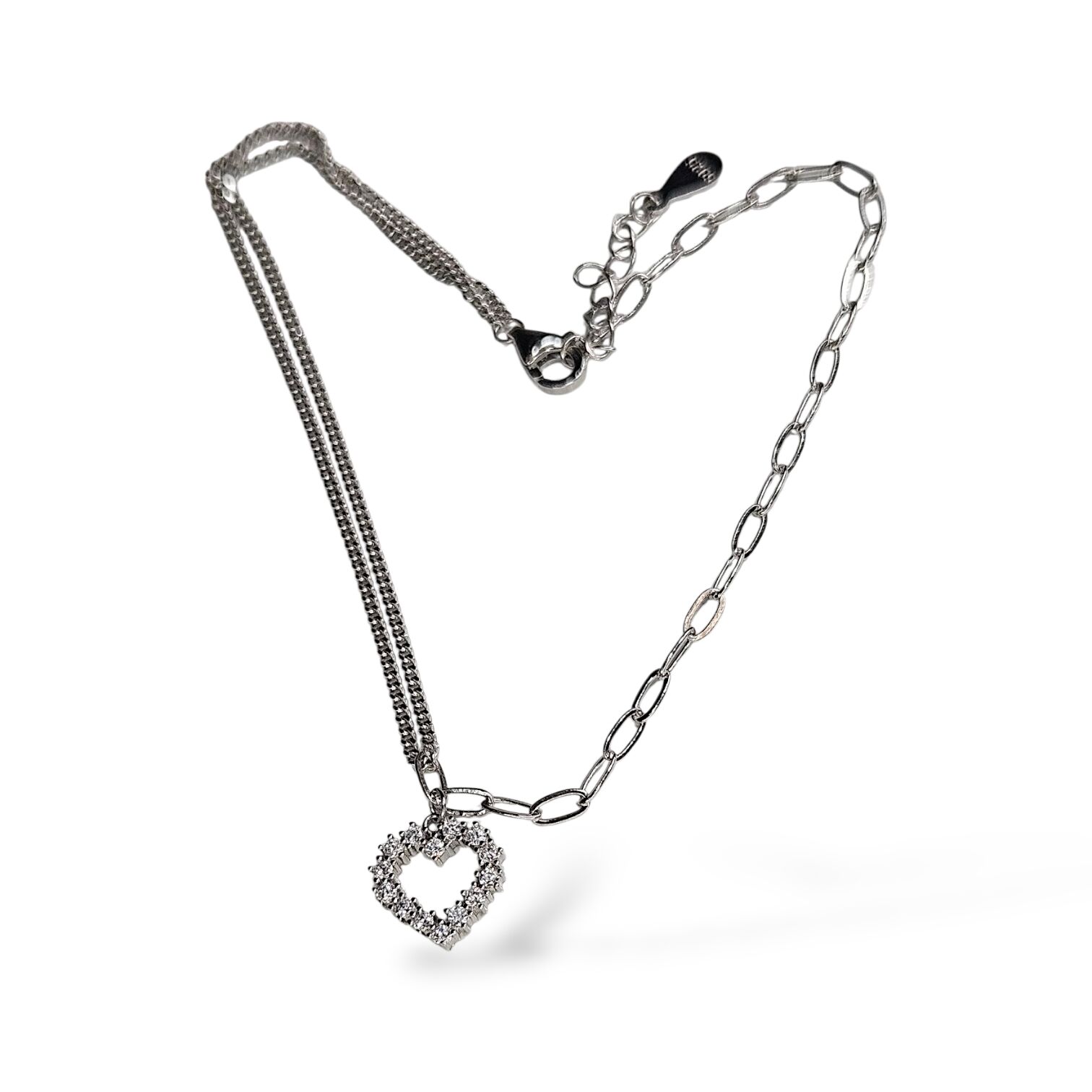 Taşlı Sallantılı Kalp Gümüş Bileklik