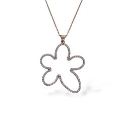 Büyük Boy Taşlı Çiçek Model Rose Kaplama Gümüş Kolye