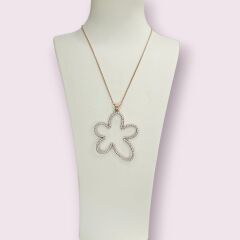 Büyük Boy Taşlı Çiçek Model Rose Kaplama Gümüş Kolye