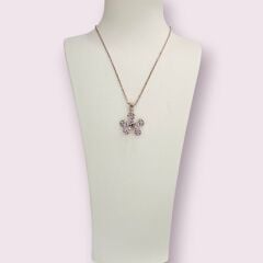 Lila Taşlı Çiçek Model Rose Kaplama Gümüş Kolye