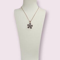 Kahverengi Taşlı Çiçek Model Rose Kaplama Gümüş Kolye