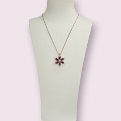 Kırmızı Kristal Taşlı Çiçek Model Gümüş Kolye