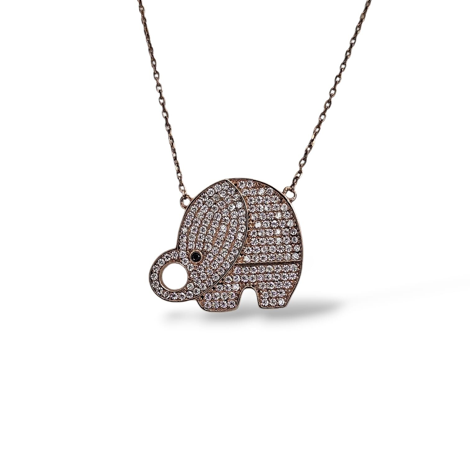 Fil Figürlü Taşlı Rose Kaplama Gümüş Kolye