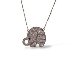 Fil Figürlü Taşlı Rose Kaplama Gümüş Kolye