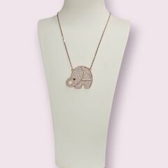 Fil Figürlü Taşlı Rose Kaplama Gümüş Kolye