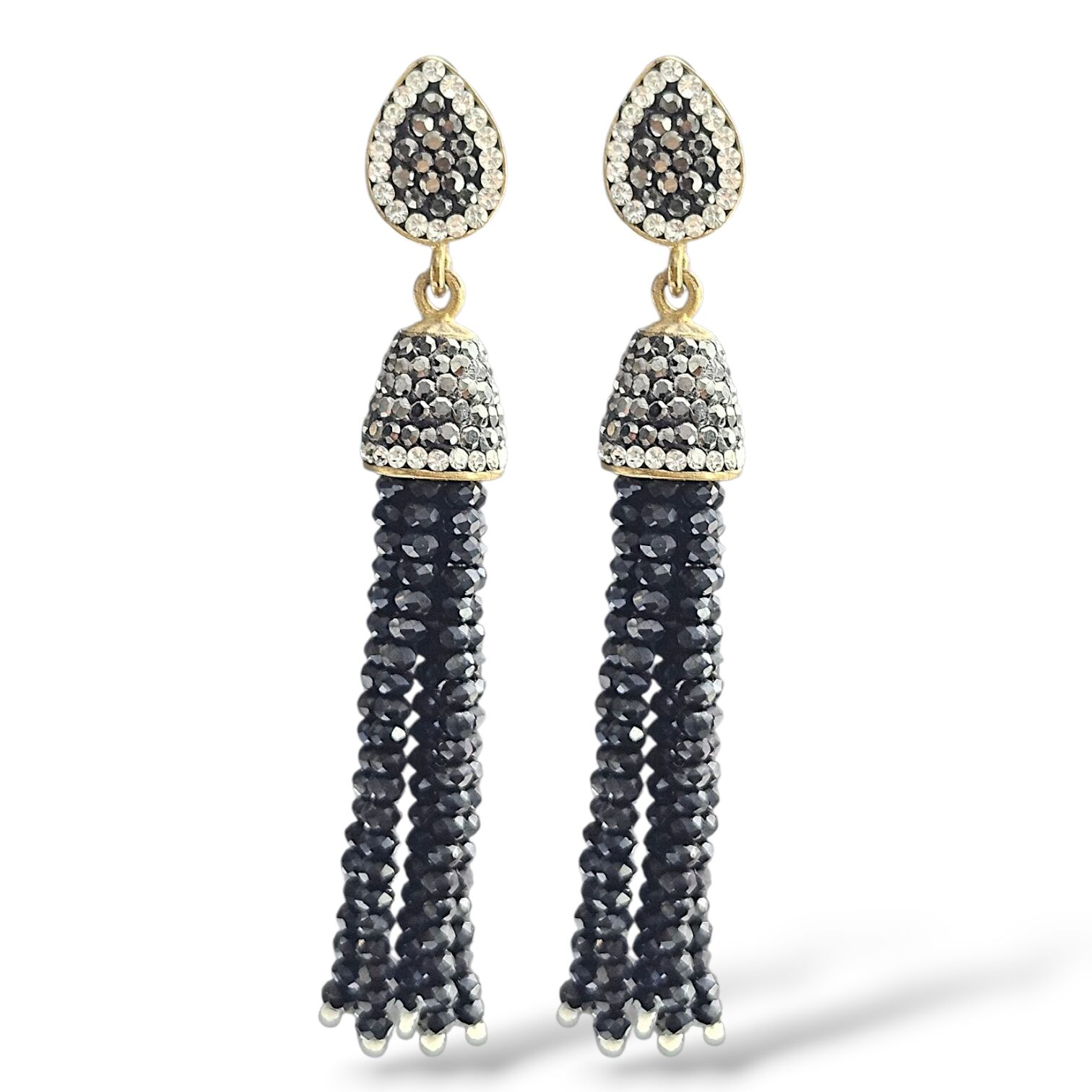 Siyah Taşlı Sallantılı Gümüş Küpe