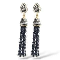 Siyah Taşlı Sallantılı Gümüş Küpe