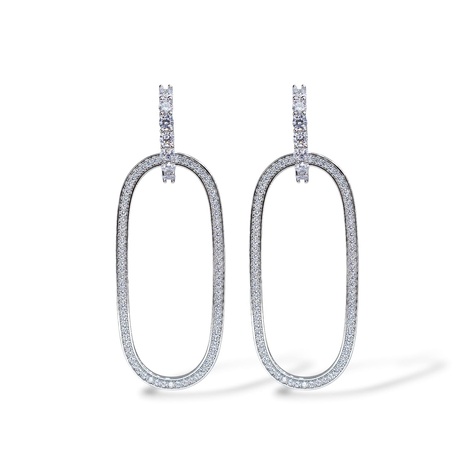 Kadın Abiye Küpe Gümüş Sallantılı Pırlanta İşçiliğinde Işıltılı Model