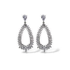 Kadın Gümüş Sallantılı Küpe Pırlanta İşçiliğinde Işıltılı Şık Abiye Küpe