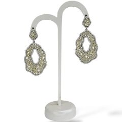 Kadın Gümüş Sallantılı Küpe Sarı- Kristal Taşlı Pırlanta İşçiliğinde Abiye Küpe