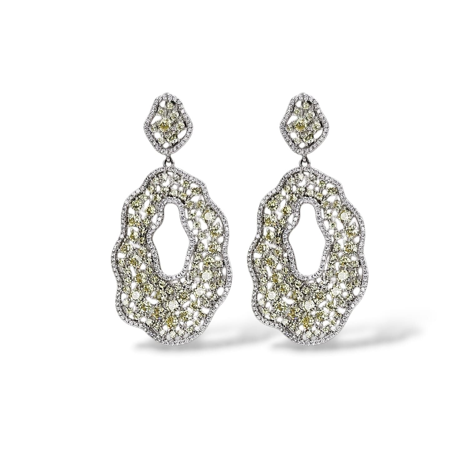 Kadın Gümüş Sallantılı Küpe Sarı- Kristal Taşlı Pırlanta İşçiliğinde Abiye Küpe