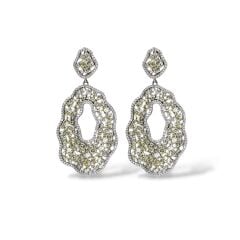 Kadın Gümüş Sallantılı Küpe Sarı- Kristal Taşlı Pırlanta İşçiliğinde Abiye Küpe