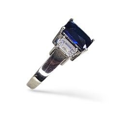 3 Taş Safir Renk Gümüş Yüzük