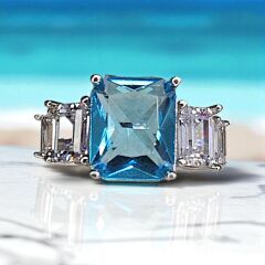 5 Taş Elmas Kesim Aquamarin Gümüş Yüzük