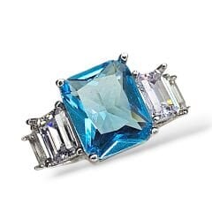 5 Taş Elmas Kesim Aquamarin Gümüş Yüzük