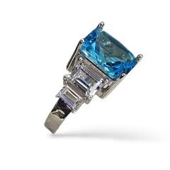 5 Taş Elmas Kesim Aquamarin Gümüş Yüzük