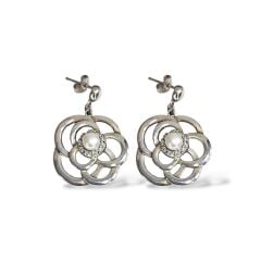 Kadın İnci Detaylı Çiçek Desen Gümüş Küpe