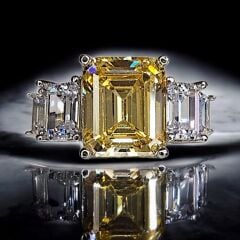 5 Taş Elmas Kesim Sarı Kristal Gümüş Yüzük