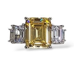 5 Taş Elmas Kesim Sarı Kristal Gümüş Yüzük