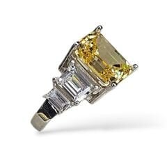 5 Taş Elmas Kesim Sarı Kristal Gümüş Yüzük