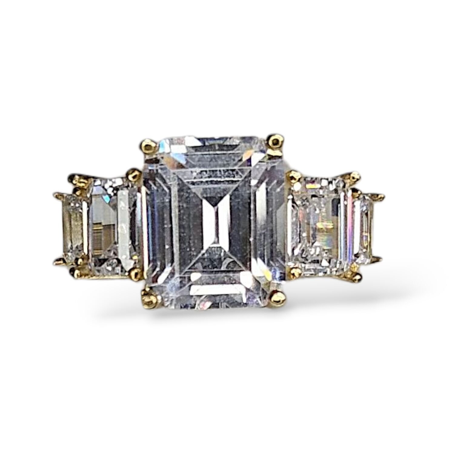 5 Taş Elmas Kesim 14 Ayar Altın Kaplama Gümüş Yüzük