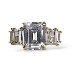 5 Taş Elmas Kesim 14 Ayar Altın Kaplama Gümüş Yüzük