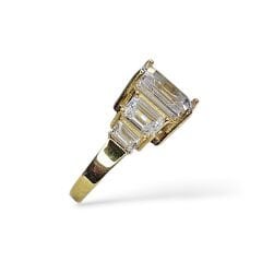 5 Taş Elmas Kesim 14 Ayar Altın Kaplama Gümüş Yüzük