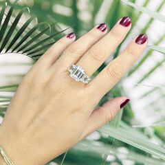 5 Taş Elmas Kesim 14 Ayar Altın Kaplama Gümüş Yüzük