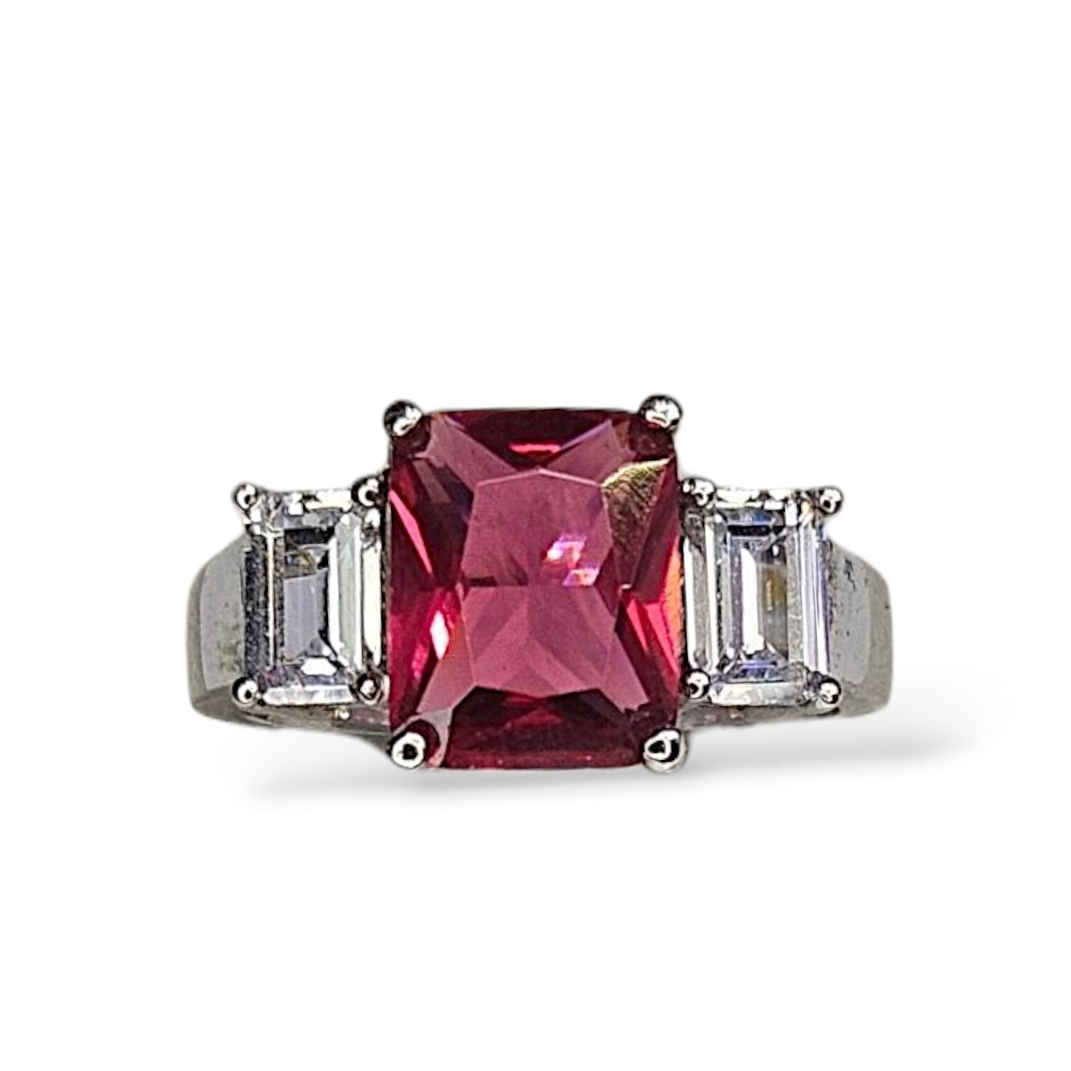 3 Taş Elmas Kesim Yakut Gümüş Yüzük