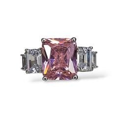 5 Taş Elmas Kesim Pembe Gümüş Yüzük