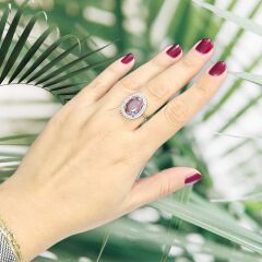 Ametist Taşlı Oval Form Gümüş Yüzük