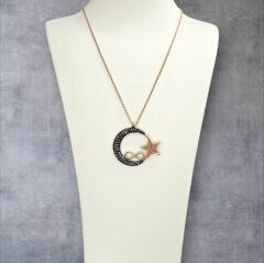 Kadın Siyah Taşlı Hilal Model Sonsuzluk Detay Gümüş Kolye