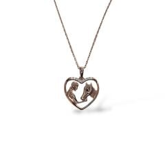 Kadın Kız-At Resmi Kalp Form Taşlı Rose Kaplama Şık Gümüş Kolye