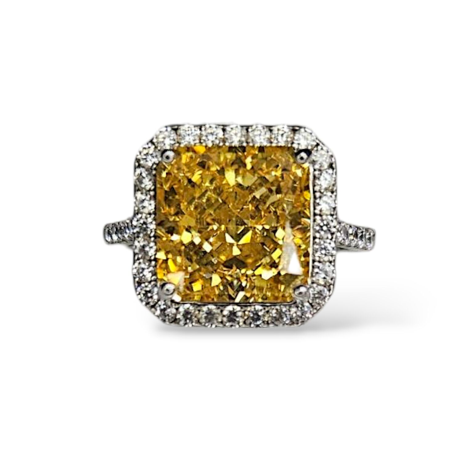 Kare Form Taşlı Sarı Kristal Gümüş Yüzük