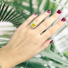 Kare Form Taşlı Sarı Kristal Gümüş Yüzük