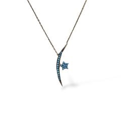 Kadın 14K Altın Kaplama Mavi Taşlı Şık Hilal Model Gümüş Kolye