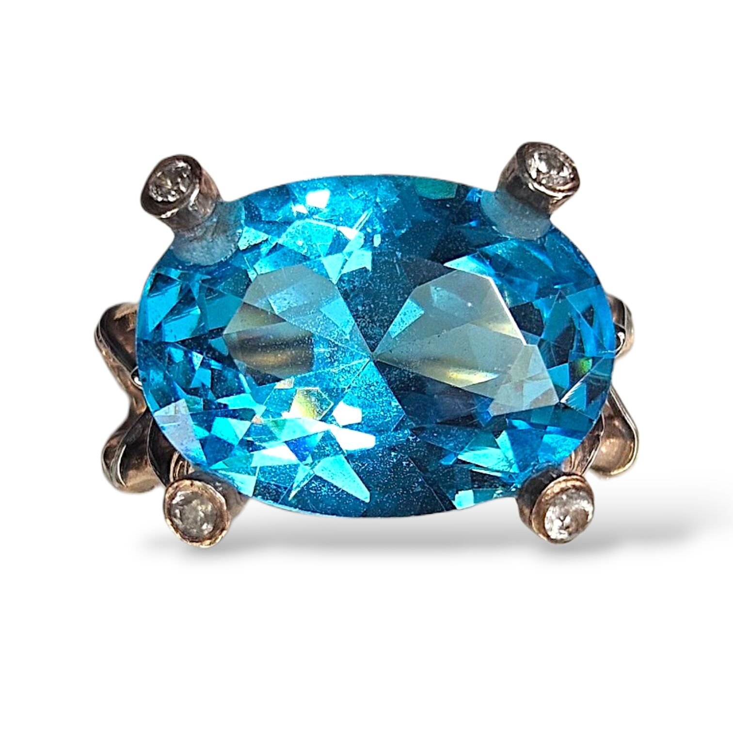 Aquamarin Renk Otantik Rose Gümüş Yüzük